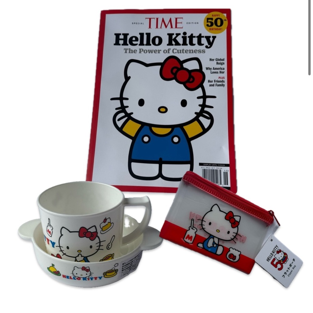 Hello Kitty 50th Anniversary Set - White Cup and Saucer with Red Accents